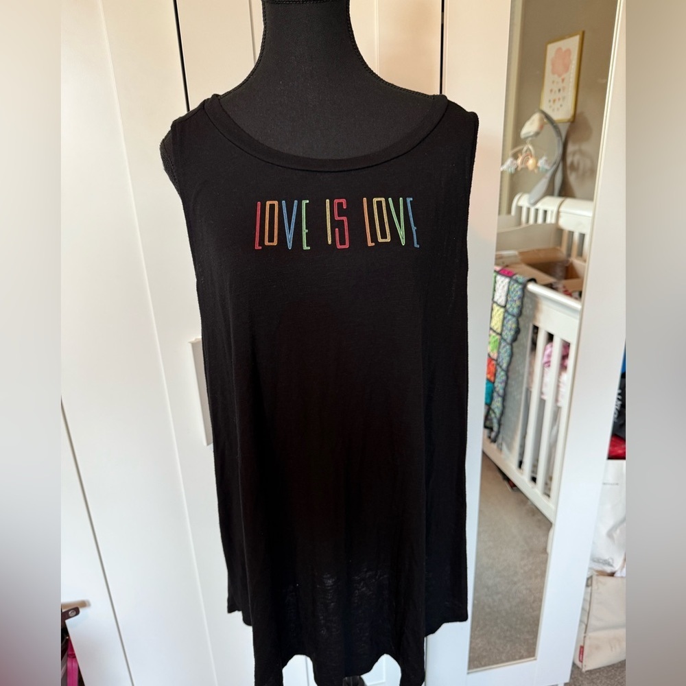 Size 5 Torrid Black Tank Top with Rainbow 'Love is Love' Design Black Slub Tank